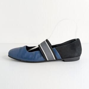 M. Gemi Ballare Mary Jane Flats 39 Blue Leather Black Suede Made in Italy 8.5